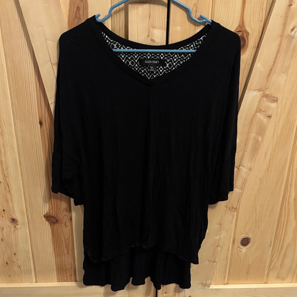 Eileen Fisher Black V-Neck Short Sleeve Tee